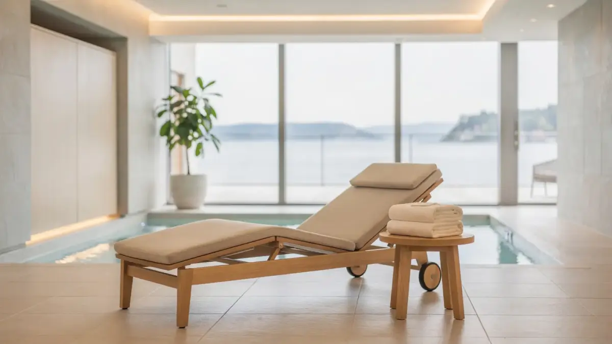 Wellnesshotel-Day-Spa am Bodensee mit Ruheliegen, Handtüchern und entspannter Spa-Atmosphäre