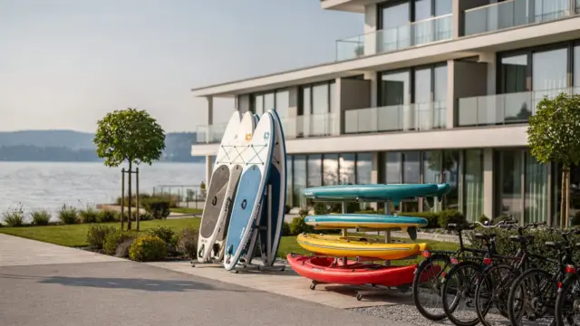 Hotel am Bodensee mit Wassersport-Ausrüstung wie SUP-Boards und Kajaks